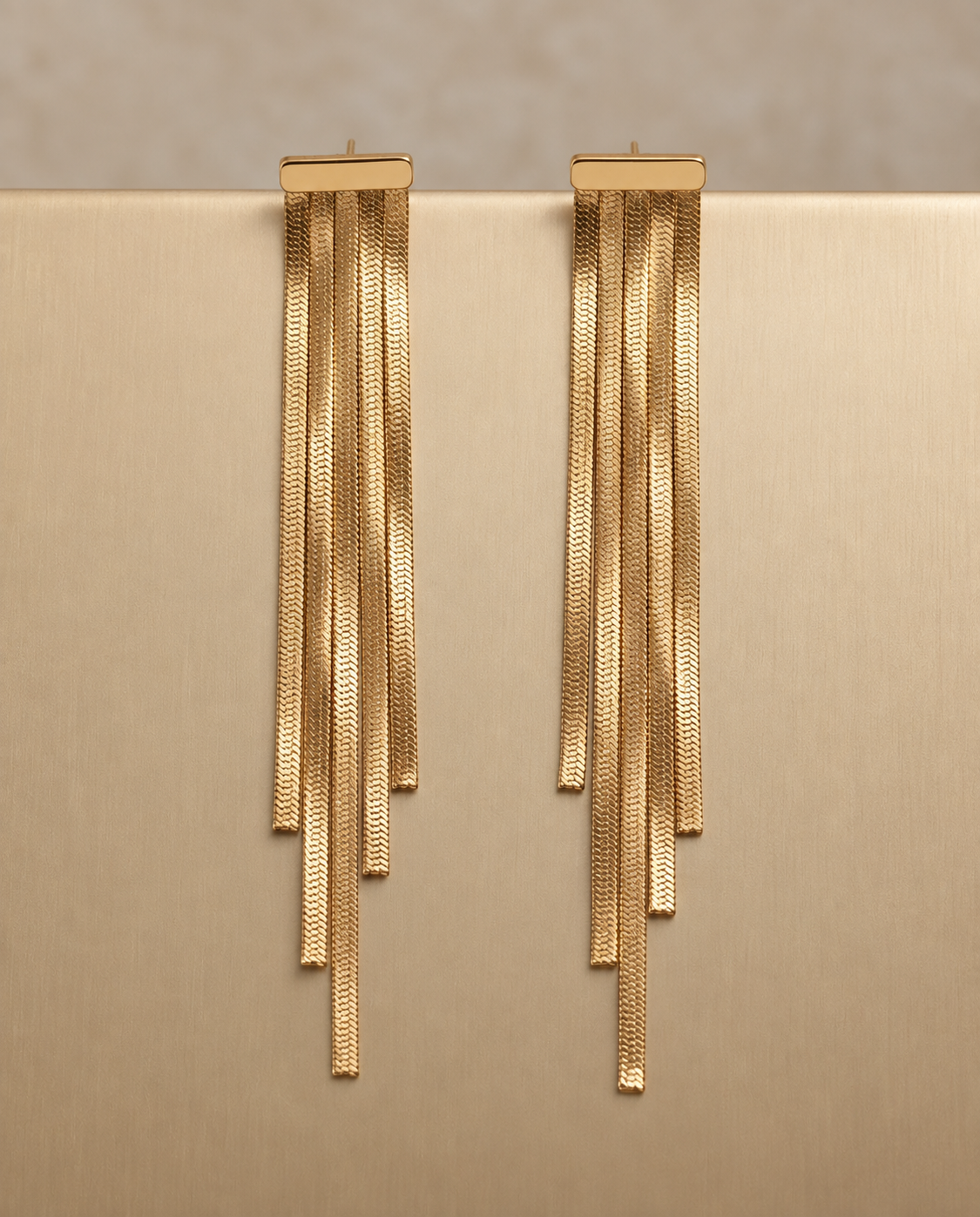 Carter Dangle Earrings, 18K gold-plated dangle earrings with three fluid chain drops, view 10 of 13