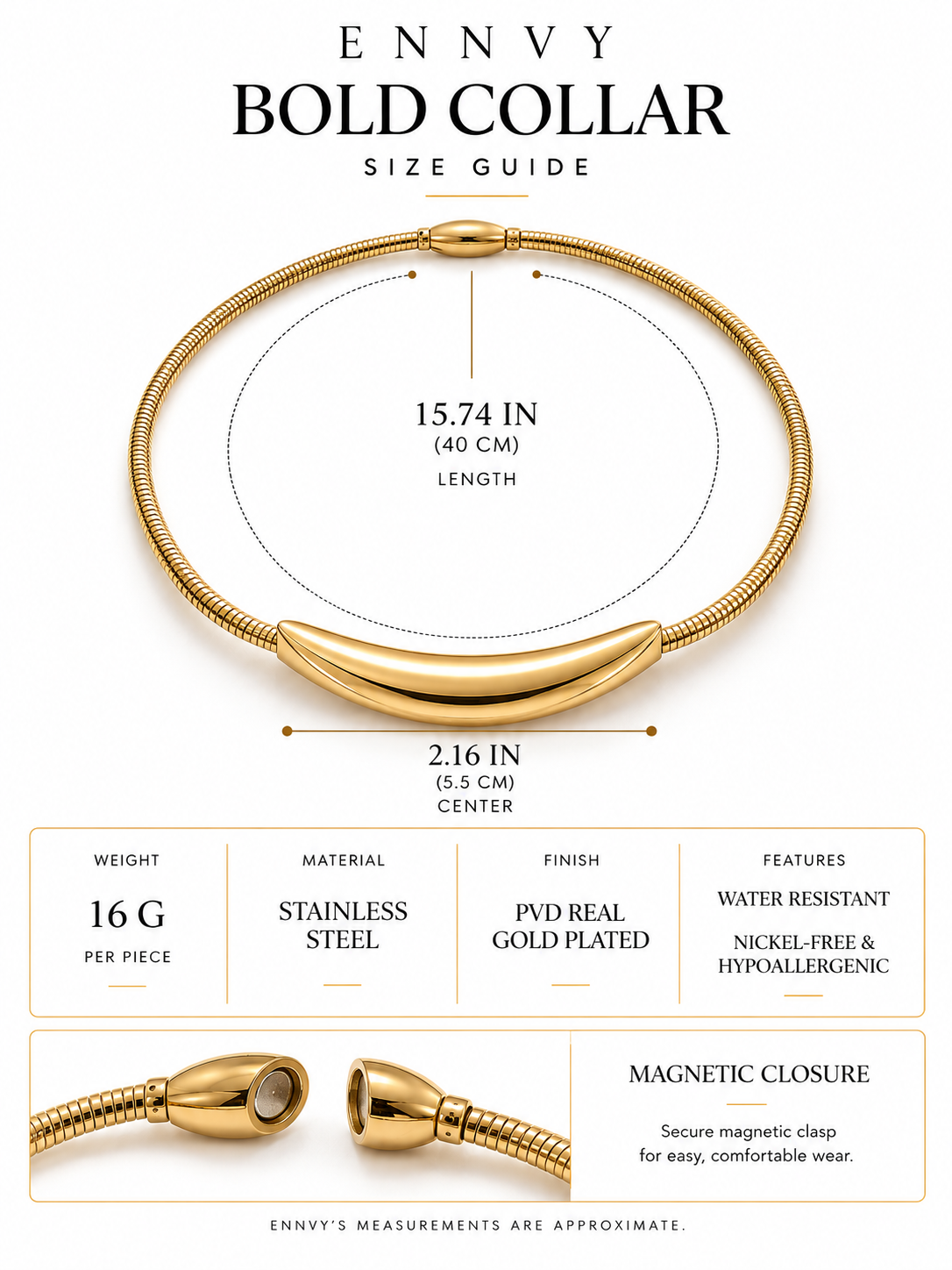 Bold Collar, 18K gold-plated sculptural statement collar necklace, view 6 of 14