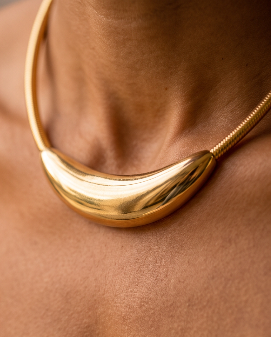 Bold Collar, 18K gold-plated sculptural statement collar necklace, view 5 of 14