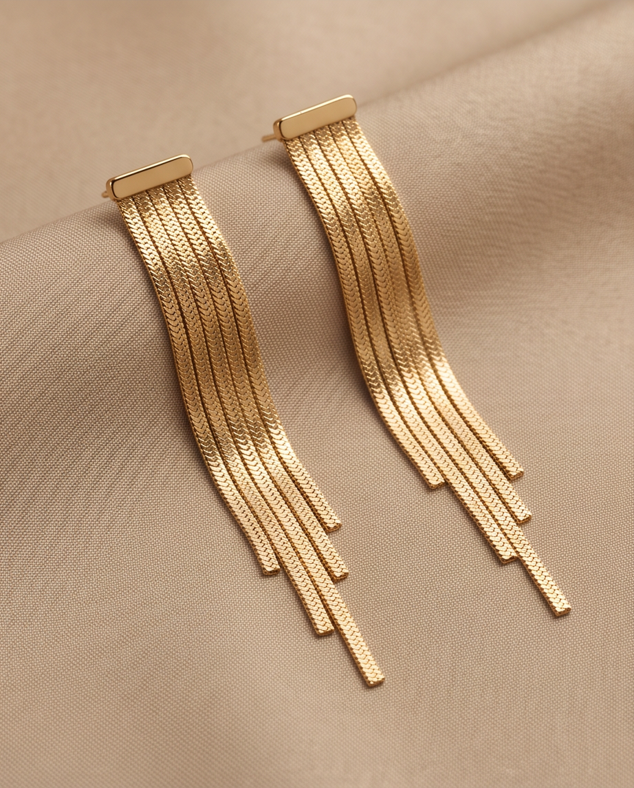 Carter Dangle Earrings, 18K gold-plated dangle earrings with three fluid chain drops, view 11 of 13