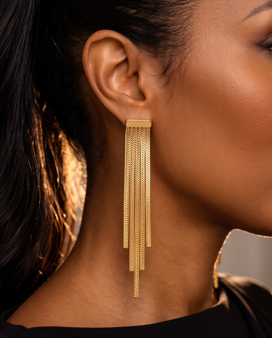 Carter Dangle Earrings, 18K gold-plated dangle earrings with three fluid chain drops, view 3 of 13