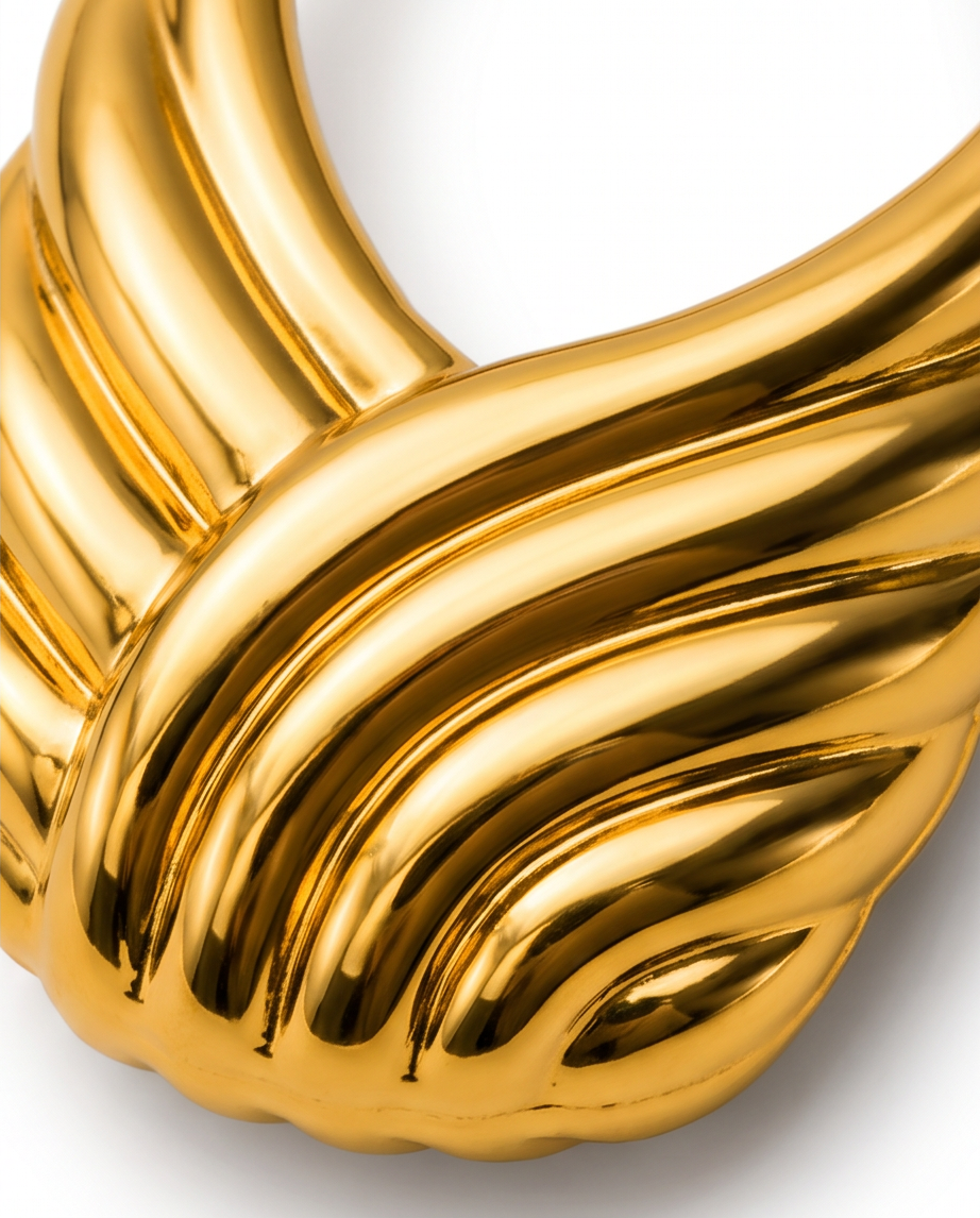 Simply Chic Hoops, 18K gold-plated teardrop hoop earrings with a swirling rib pattern, view 7 of 8