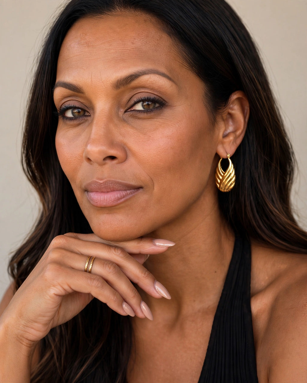 Simply Chic Hoops, 18K gold-plated teardrop hoop earrings with a swirling rib pattern, view 4 of 8