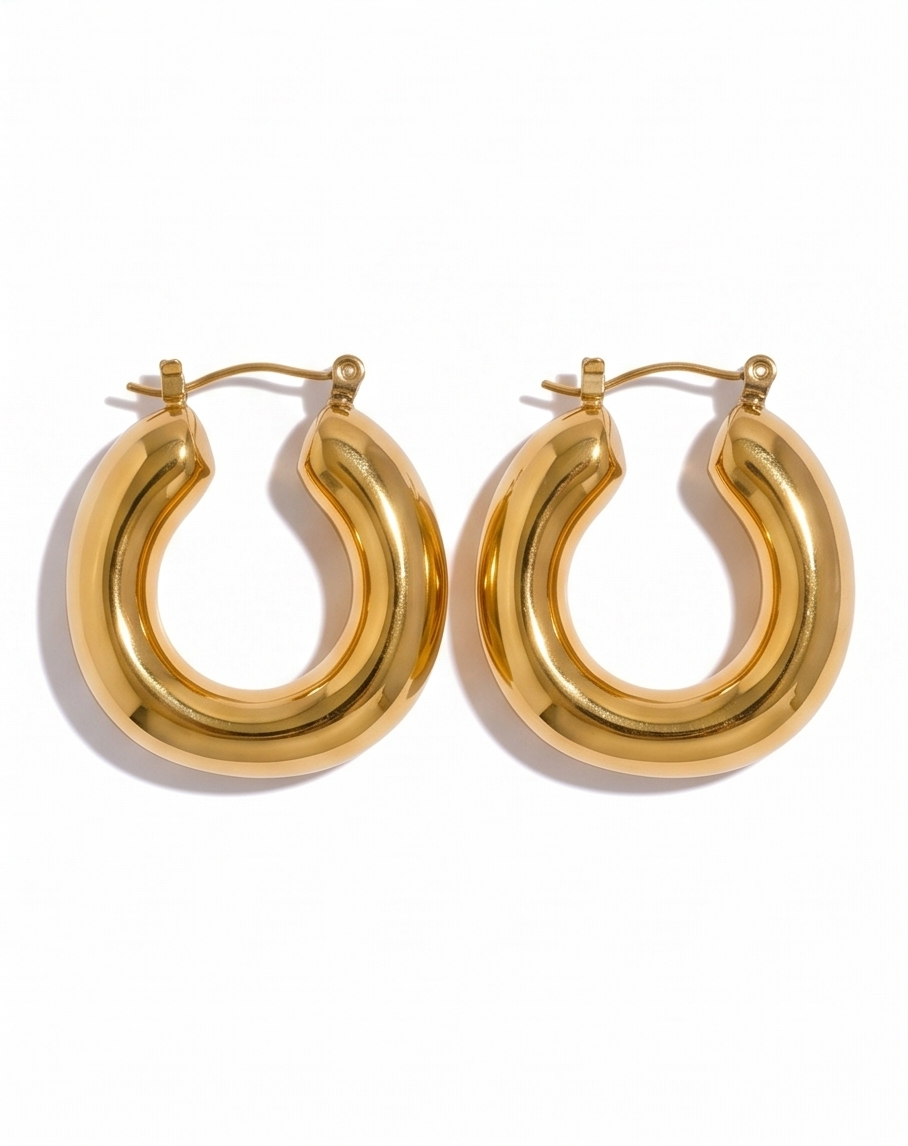 Gold hoop earrings on a white background
