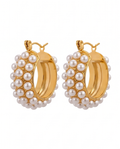 Pearls, Period. Hoops by ENNVY, 18K gold-plated hoop earrings fully lined with pearls