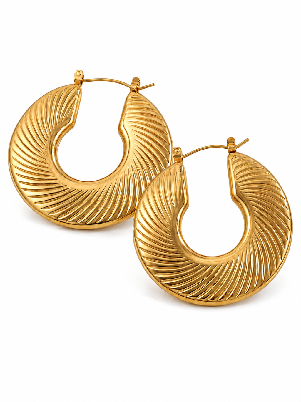 Unmistakably Chic Hoops by ENNVY, 18K gold-plated curved ridged sculptural hoop earrings