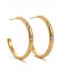 Ennvy Accessories gold-plated stainless steel hoop earrings with cubic zirconia accents, 1.42 inch diameter.