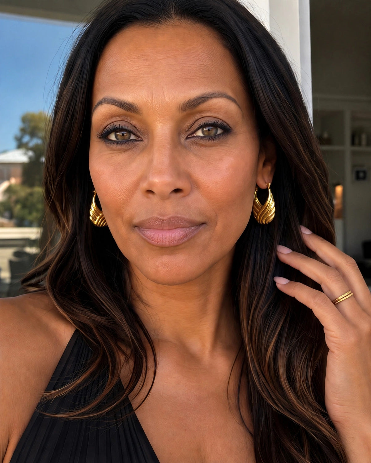 Simply Chic Hoops, 18K gold-plated teardrop hoop earrings with a swirling rib pattern, view 2 of 8
